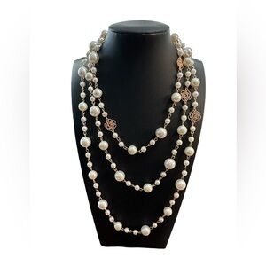 Rose Gold Tone & Pearl Fashion Jewelry Long Necklace